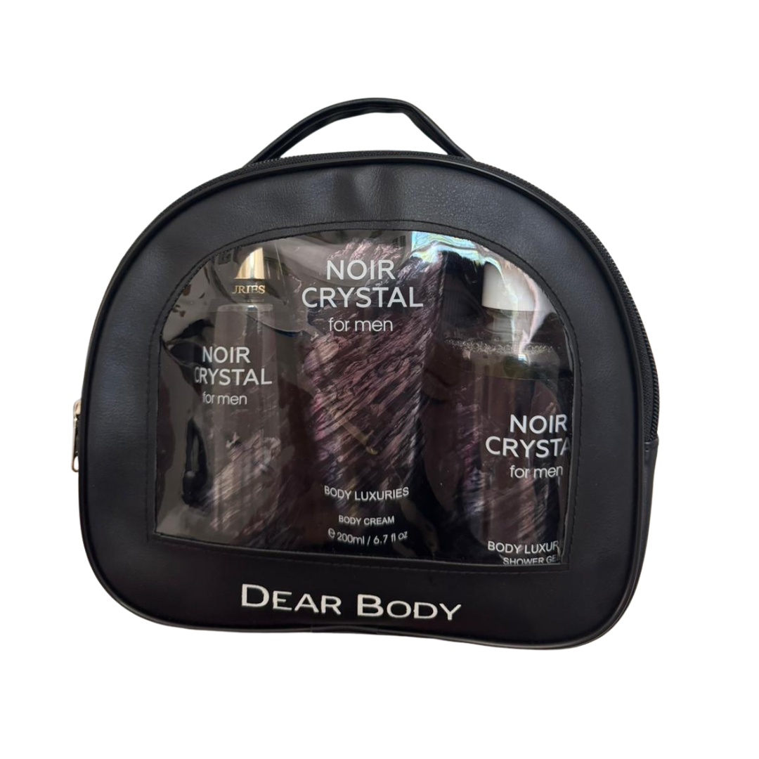 Set Trio Noir Crystral for Men Fragance Mist 250 mL, Body cream 200 mL y Shower Gel 350 mL.
