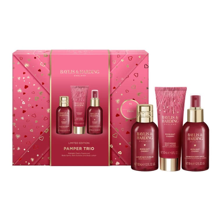 BAYLIS & HARDING Midnight Cherry Gift Wrapped Pamper Trio Gift Set