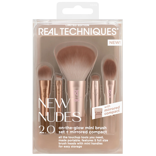 REAL TECHNIQUE NEW NUDES 2.0 ON-THE-GLOW MINI BRUSH SET + MIRRORED COMPACT