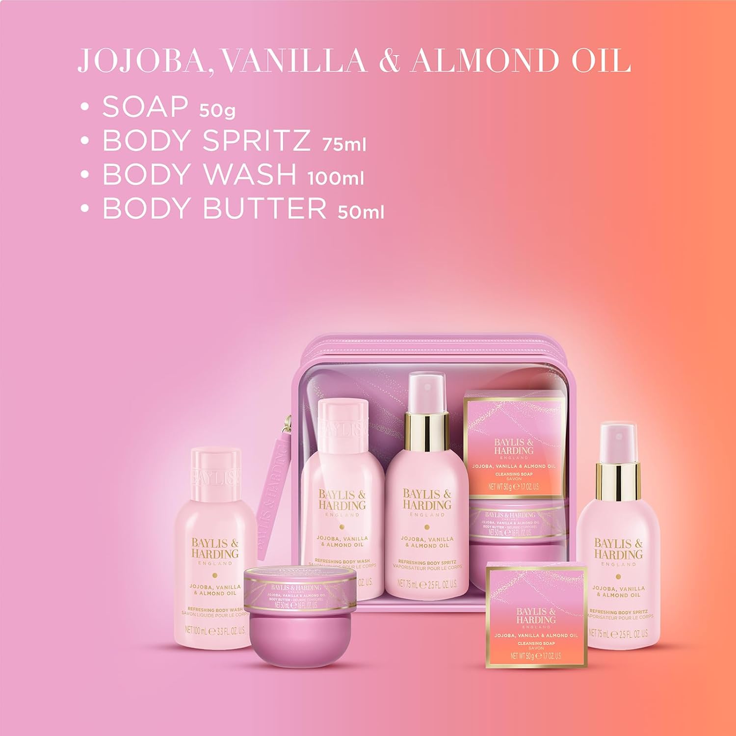 BAYLIS & HARDING Jojoba, Vanilla & Almond Oil Luxury Travel Wash Bag Gift Set