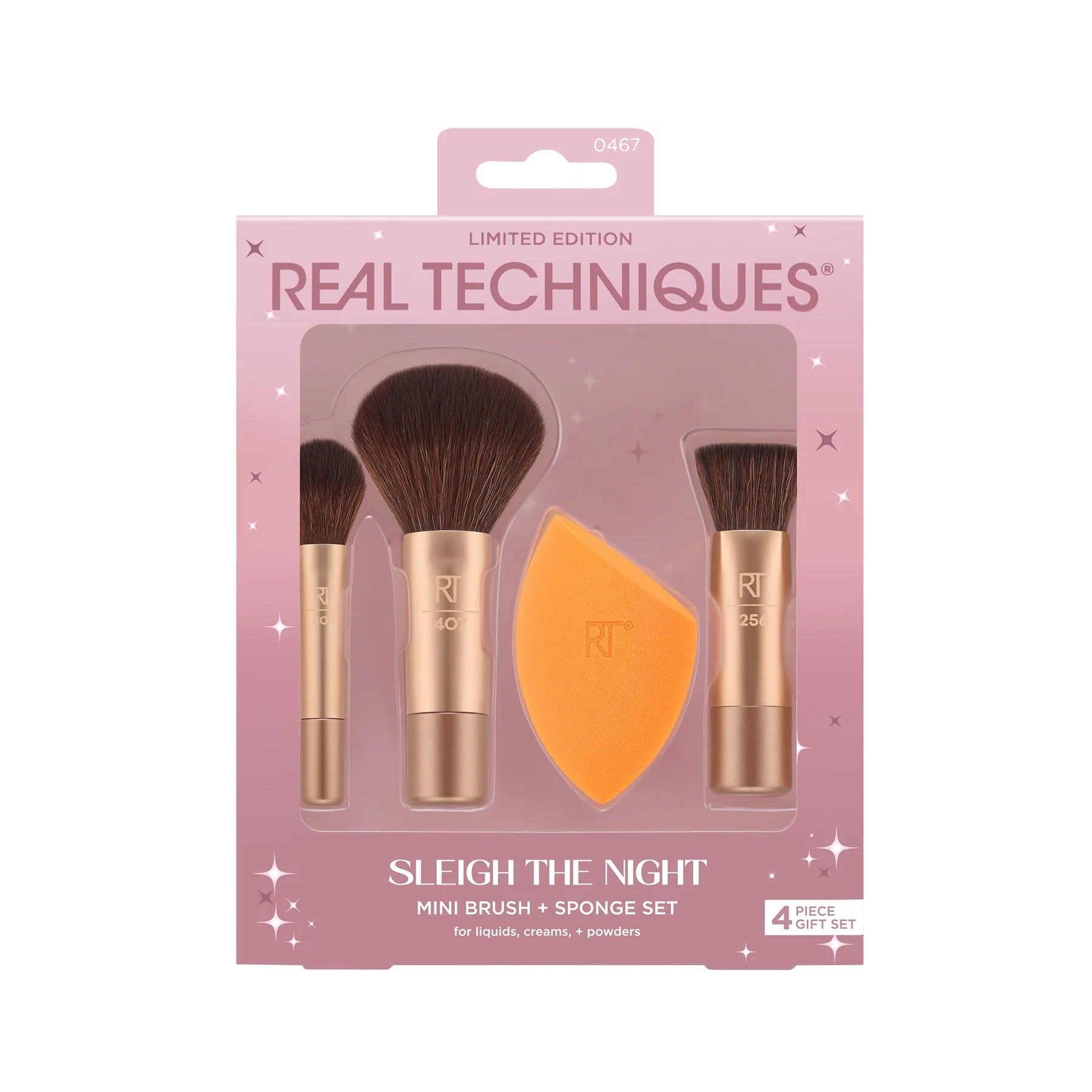 REAL TECHNIQUES SLEIGH THE NIGHT SET (MINI BROCHAS + ESPONJA PARA APLICAR MAQUILLAJE)