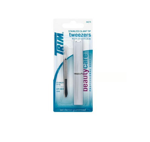 TRIM  Slant Tip Tweezers with Silver Case