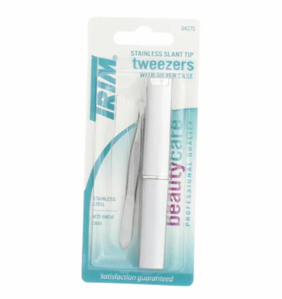 TRIM  Slant Tip Tweezers with Silver Case