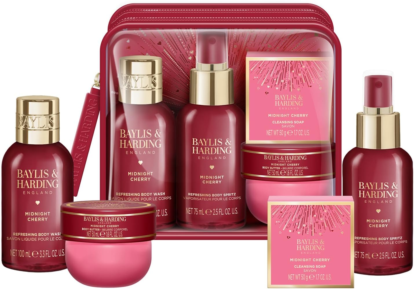 BAYLIS & HARDING Midnight Cherry Luxury Travel Wash Bag Gift Set