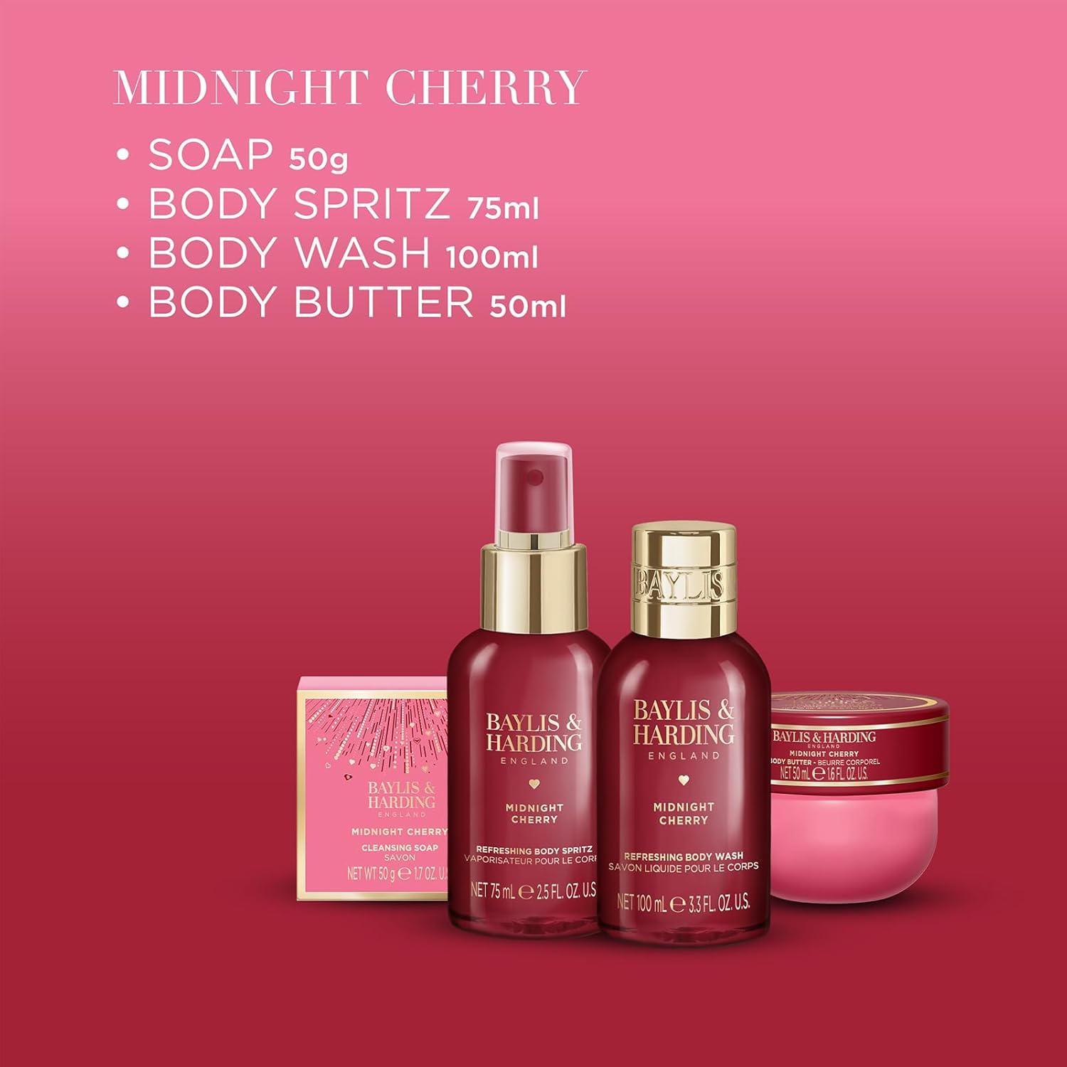 BAYLIS & HARDING Midnight Cherry Luxury Travel Wash Bag Gift Set