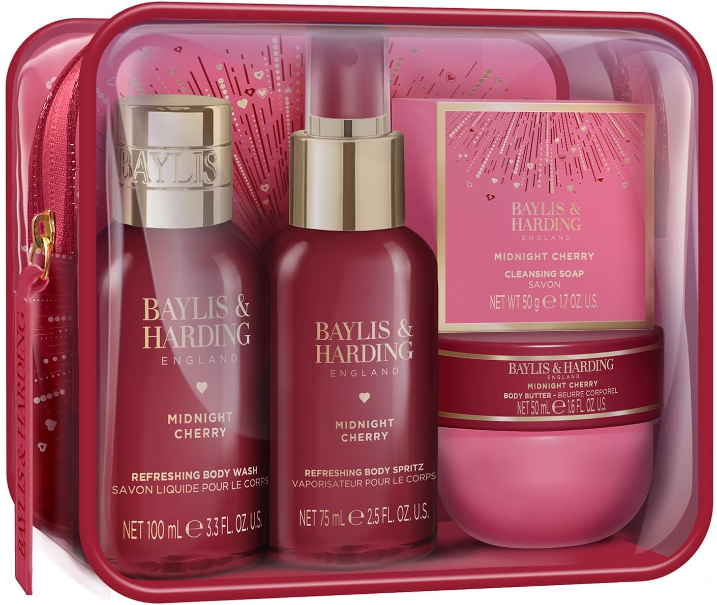 BAYLIS & HARDING Midnight Cherry Luxury Travel Wash Bag Gift Set